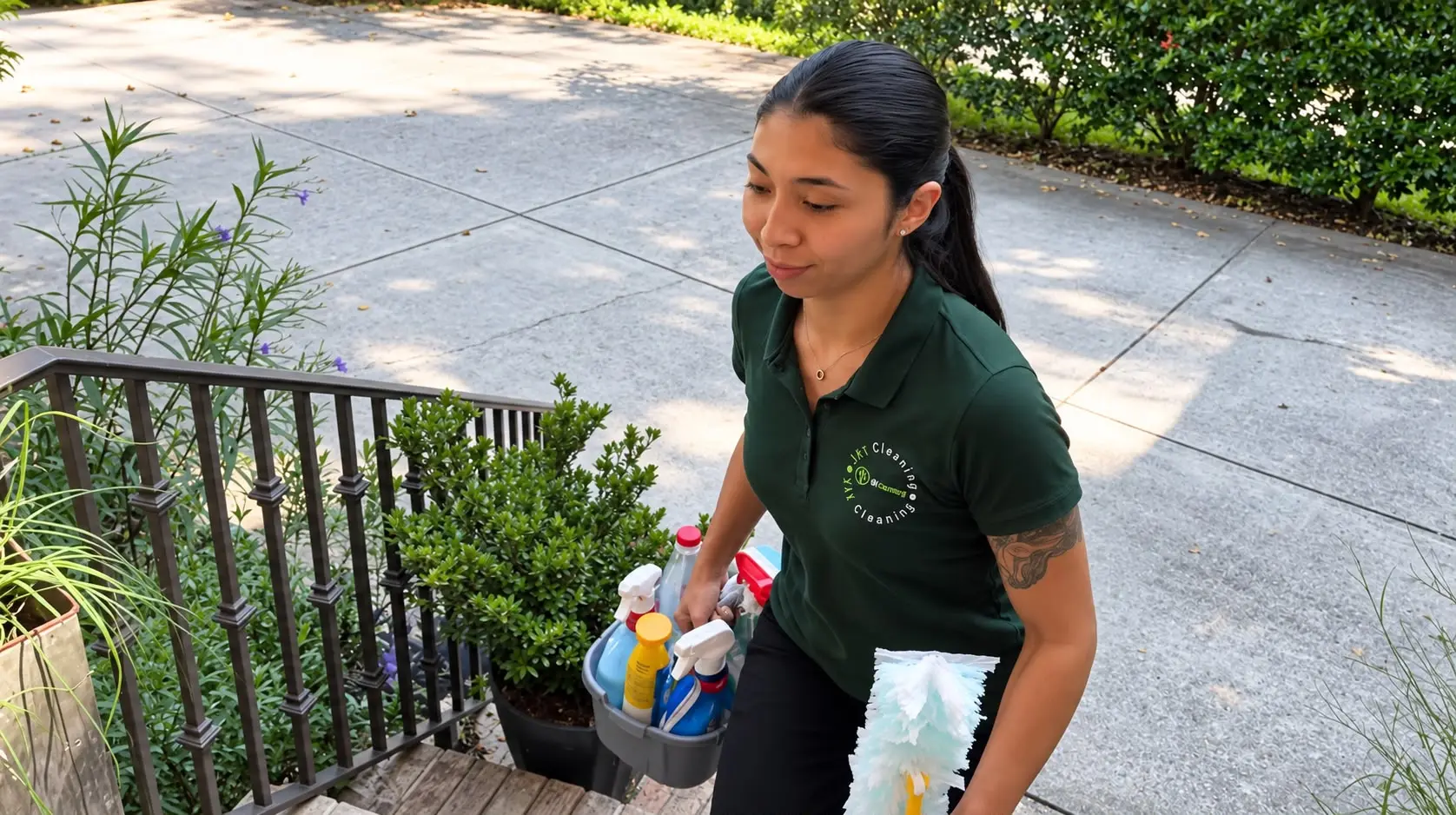 JKT team holding cleaning products